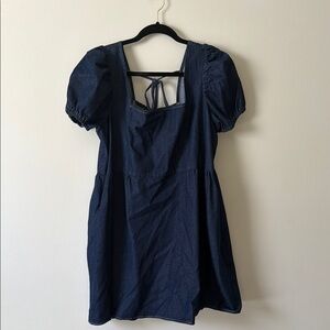 ARULA Navy Puff Sleeve Midi Dress